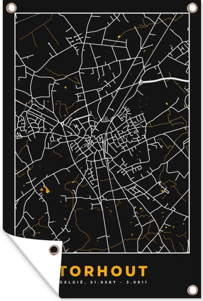 Muurdecoratie Stadskaart - Plattegrond - Goud - Torhout - Kaart - 120x180 cm - Tuinposter - Tuindoek