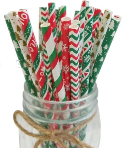 Akyol - Kerst rietjes - rietjes – 15 stuks - kerst- drink rietjes voor kerst – feestdagen – proost – drinken – wit rood en groen – drinken – verjaardag – cadeau – papier – milieuvriendelijk