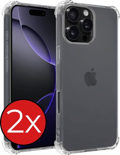 Hoesje - 2 Stuks - Geschikt voor Apple iPhone 16 Pro - Sterk & Shockproof - Back Cover - Siliconen Case - Telefoon Hoes Shock Proof - Telefoonhoes - Transparant