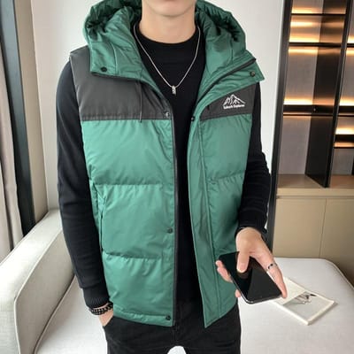 Winter Nieuw Donzen Jas Vest Heren Kort Capuchon Kleurblokkering Donzen Verdikt 4XL blue
