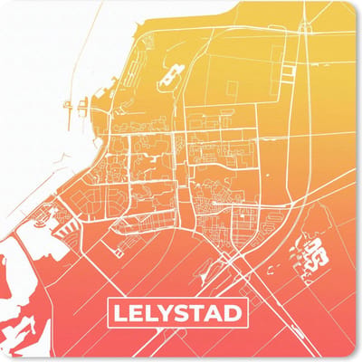 Muismat 20x20 cm - Mousepad Stadskaart - Lelystad - Nederland - Geel - Muismatten