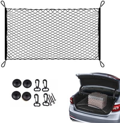 Dailygoods- Opbergnet 120x70 cm - Rekbaar - Veiligheidsnet - Kofferbakorganizer - Universeel - Duurzaam nylon met PP-haken - Kofferbaknet