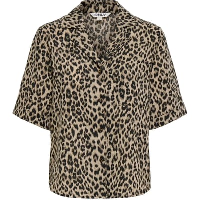 Only zwarte dames blouse   Revers kraag   Regular fit   Borstzakken   Animal patroon   Knoopsluiting   Korte mouw Zwart XL