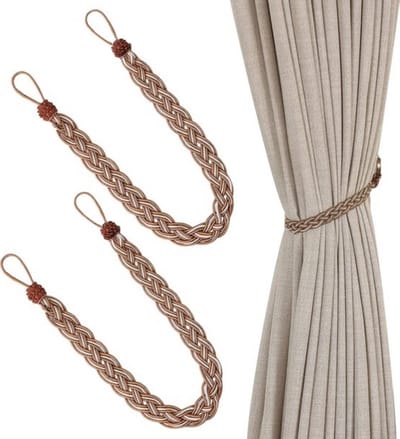 Gordijnhouders Gevlochten - 2 Stuks Haakloos Touw - Design voor Gordijnen - Sierlijke Gordijn Tiebacks - Beige Naturel Kleur - Woon Accessoires