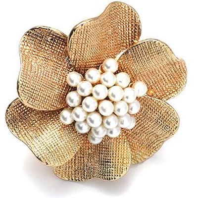 Overdrijf metalen legering parel bloem ringen voor vrouwen vintage goud kleur grote bloem open verstelbare vinger ring sieraden anillos beige
