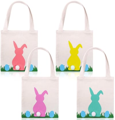 Dailygoods- Paasgeschenkzakjes 4 Stuks - Zak met Handvat - Hazenstaart - Snoep/Geschenken - Ideaal voor Kinderen - Lentefeesten - Geschenkzakjes
