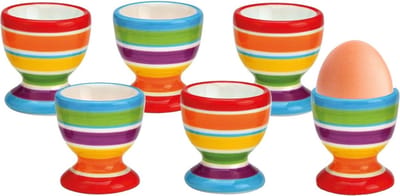 Bellatio Design Eierdopjes streep motief - set van 6x - multi kleuren - keramiek - 6x5 cm - voor ontbijt/brunch/pasen