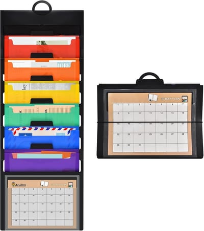 Documentenmap-documentenmap a4-aktetas--Wall Mounted File Organizer 6 Pockets - Wall Mounted File Organizer for Classrooms and Offices - Accordion Organizes Homework, Files, Scrapbooks, Papers - Black - 36x26xcm