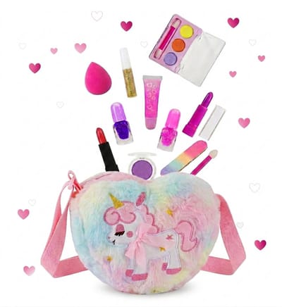 Unicorn Tasje met Echte Make-up Set – Afwasbare en Niet-Giftige Make-up voor Meisjes vanaf 3 Jaar- Regenboog kleuren – Eenhoorn Crossbodytas met Make-up Accessoires – Cadeau en Speelgoed voor Meisjes vanaf 3 Jaar
