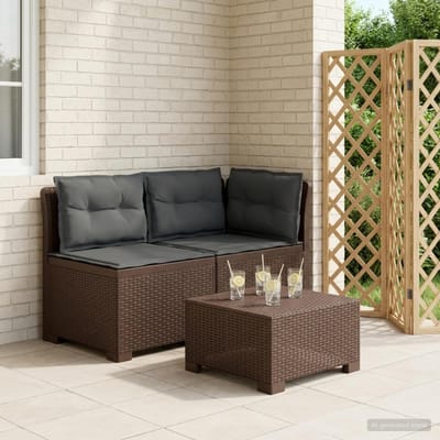 vidaXL - Twee-zits - Tuin - Sofa - met - Kussens - Rieten - Look - 2-zits - PP - Bruin