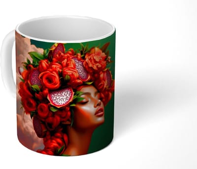 Mok - Koffiemok - Vrouw - Drankenfruit - Rozen - Mokken - 350 ML - Beker - Koffiemokken - Theemok