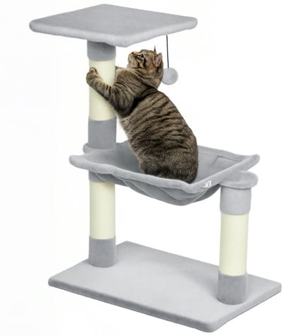 PawHut Kattenboom Kort Pluche Speelgoed - 50x36x70cm - Lichtgrijs