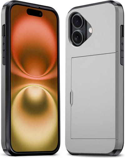 Hoesje Geschikt voor iPhone 16 Plus Hoesje Pasjeshouder Shockproof Hard Case - Hoesje Geschikt voor iPhone 16 Plus Hoes Met Kaarthouder - Grijs