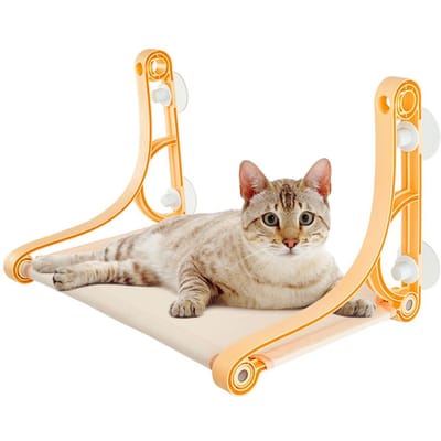 Kattenvensterzitstok Kattenvensterhangmat Kattenrustplank 360 graden Zonnige Zitplaats voor Katten Zuignappen Gemonteerd beige