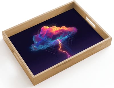 Dienblad hout 40x30 cm - Schootdienblad - Donderwolk - Bliksemschicht - Licht - Blauw - Borrelplank rechthoek - Plateau dienbladen