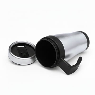 Benson Warmhoudbeker - thermos - isoleer koffiebeker - mok - RVS - zilver/zwart - 450 ml - Reisbeker