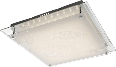 Plafondlamp slaapkamer lamp licht woonkamer lamp glas licht eetkamer, chroom glas gesatineerd decor hoekig, 1x LED 20W 1200Lm 3000K, HxLxB 8x43x43 cm