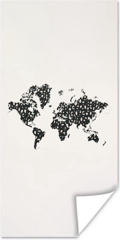 Wereldkaarten - Wereldkaart - Cijfers - Zwart - 80x160 cm