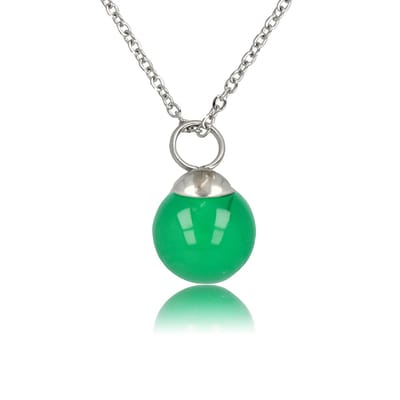 My Bendel - Zilverkleurige Ketting met Ronde Green Agate Edelsteen - met Luxe Cadeauverpakking | Sieraden Voor Dames