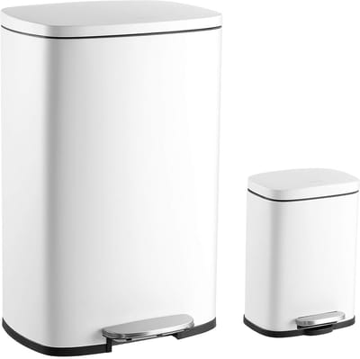 Ronde Rechthoekige Pedaalemmer 50L met Softclose Deksel en Gratis Mini Prullenbak - Wit