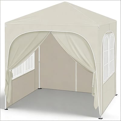 Opvouwbaar Easy-Up Partytent - Opvouwbaar prieel - 2x2m - Waterdicht - UV Bescherming - Metalen frame - Geschikt voor Familiebijeenkomsten, picknicks, sportevenementen, rommelmarkten, barbecues, strandactiviteiten - Beige