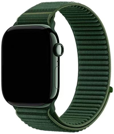 Stravo Elastisch Nylon horlogebandje met geribbelde structuur – Geschikt voor Apple Watch 42mm (Series 11/10), 41mm (Series 9/8/7), 40mm (Series 6/5/4, SE 1/2/3), 38mm (Series 3/2/1) – Nylon 'Wave' bandje – Donkergroen