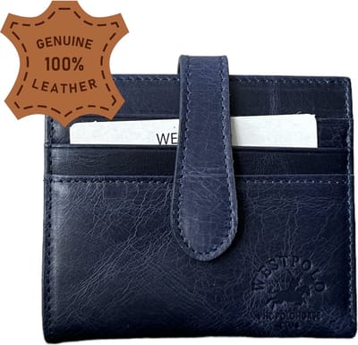 Westpolo Stijlvolle leren pasjeshouder - Perfect cadeau voor verjaardagen, Valentijnsdag, Moederdag en Vaderdag! - Blauw - Met Luxe Cadeaubox - 9075C van Leerella