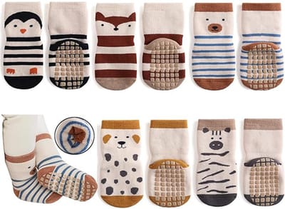 Dikke antislip babysokken - 5 paar warme wintersokken met antislip voor peuters - Kruipsokken voor meisjes en jongens - Maat S, 0-1 jaar