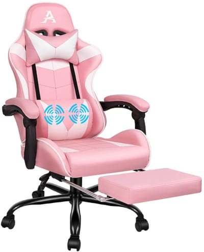 ALFORDSON Vogler - Gaming stoel ergonomisch racing bureau stoel - Verstelbare kanteling & hoogte - Met gevoerde voetensteun - USB massage functie - Draagkracht tot 180 kg