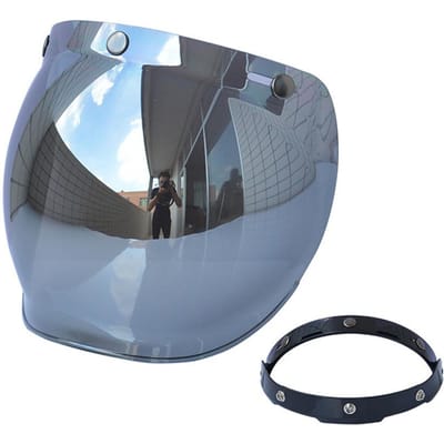 Helm Bubble Vizier Motorhelm Windscherm Lens met Flip Bracket voor 3-Snap Open Face Helmen zilver