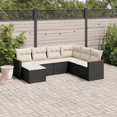 vidaXL - 7-delige - Loungeset - met - kussens - poly - rattan - zwart