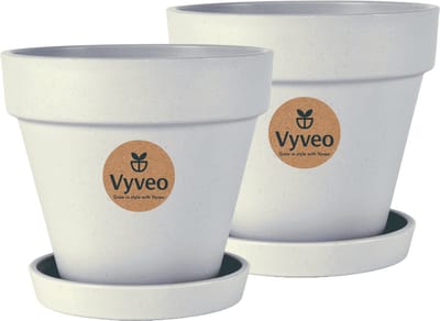 Vyveo - Bloempot Oslo met onderzetter - Set van 2 - 14x12 - Lichtgrijs - Bloempot voor binnen en buiten - Lichtgewicht - Breukbestendig - Vorstbestendig - UV-bestendig