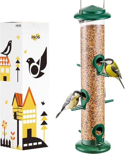 Hanging Voederhuis voor Wilde Vogels met 6 Openingen, Geschikt voor Zonnebloemzaad, Nigerzaad en Gemengde Zaden, Duurzaam Volledig Metaal, 35.5 cm Hoog
