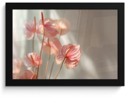 Poster in lijst - Fotolijst 30x20 cm - Posters - Bloemen - Stelen - Roze - Schaduw - Posterlijst zwart - Decoratie - Wanddecoratie woonkamer - Muurdecoratie slaapkamer