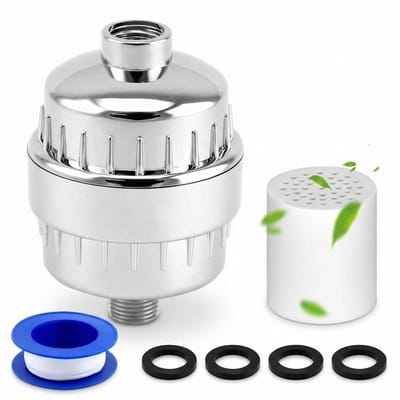 Dailygoody - 20-laags Douchefilter - Krachtig Waterfilter - Verwijdert Chloor - Voor Douchekop - 2 Filterpatronen - Geschikt voor Gezinnen - Compact F