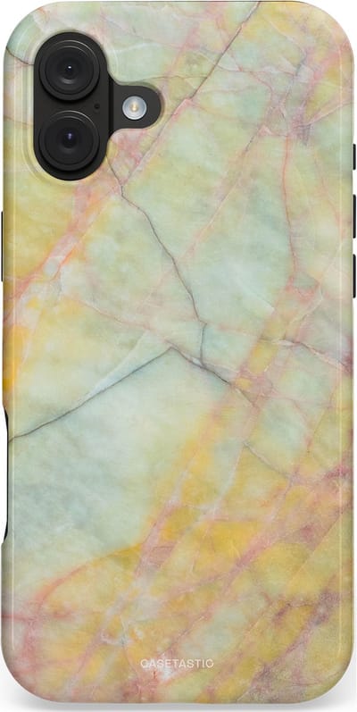 Casetastic hoesje geschikt voor Apple iPhone 16 Plus - MagSafe - Dubbellaagse bescherming - Zomer Marmer - Fashion Case - Mintgroen Geel