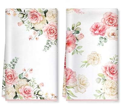 Zachte Microvezel Keukendoeken met Roze Bloemen – Absorberende Vaatdoek 40x60 cm voor Feesten en Decoratie