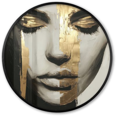 Poster in lijst Rond - Fotolijst 60x60 cm - Posters - Ogen - Gezicht - Goud - Strepen - Ronde posterlijst zwart - Decoratie - Wanddecoratie woonkamer - Muurdecoratie slaapkamer