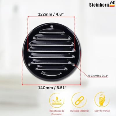 Rond Ventilatierooster 100mm - Zwart Plaatstaal met Insectengaas - Luchtafvoer en -toevoer