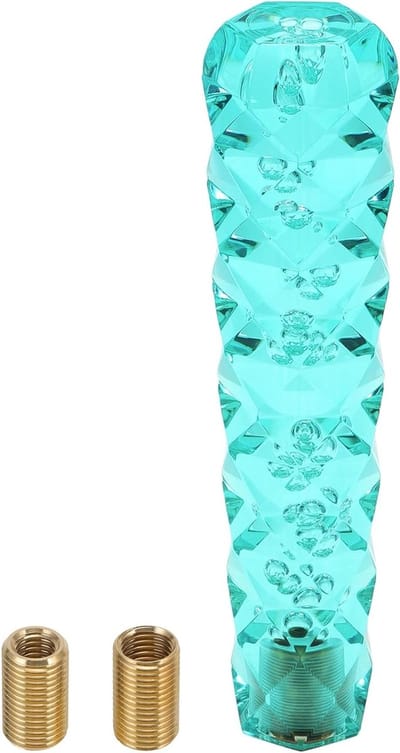 Kristallen versnellingspook met diamantpatroon, 20 cm universeel voor automatische en handgeschakelde voertuigen, inclusief 2 adapters en blauwe acrylafwerking