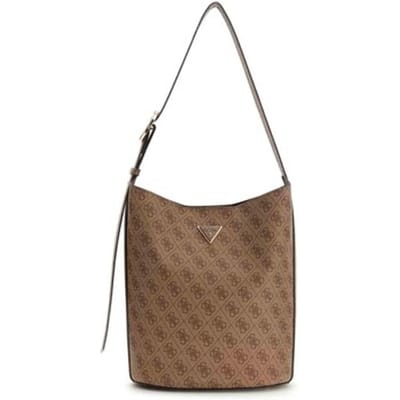 GUESS schoudertas accessoiretas Meridian II Bucket Bag Latte Logo Lichtbruin