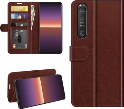MobyDefend Hoesje - Geschikt voor Sony Xperia 1 III - Wallet Book Case (Sluiting Achterkant) - Bruin
