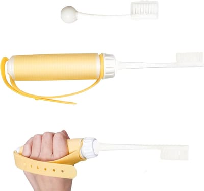 Draagbare handtandenborstel met brede borstelkop voor effectieve tandreiniging, extra zachte tandenborstel voor ouderen met verstelbare siliconen riem en revalidatietraining