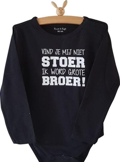 Baby rompertje Vind je mij niet stoer ik word grote broer jongen - Zwangerschapsaankondiging | Lange mouw | zwart | maat 98-104 zwangerschap aankondiging