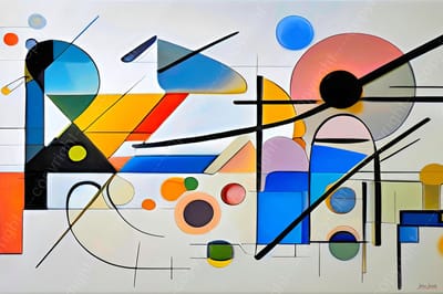 John Joseb Art (Canvas) 60x40 | Abstract in Kandinsky stijl â kleurrijk - felle kleuren - kunst â woonkamer slaapkamer | rood, geel, blauw, oranje, groen, modern | Foto-Schilderij print (wanddecoratie)