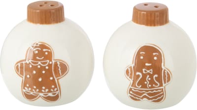 J-Line peper en zoutmolen set Kerstmis Bal Rond Dolomiet - keramiek - wit/caramel - 2 stuks