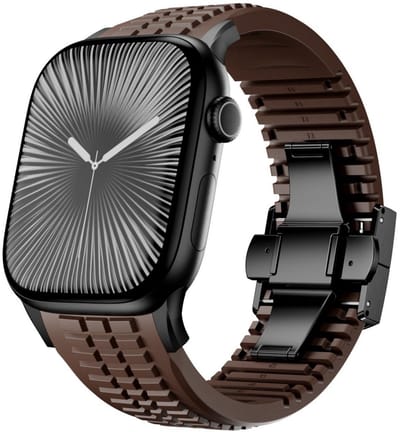 By Qubix - Geschikt voor Apple Watch bandje - Redefine siliconen band - Bruin (zwarte sluiting) - Geschikt voor Apple Watch 44 mm / 45 mm / 46 mm / 49 mm (Ultra 1,2 en 3)