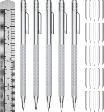 Kraspen Set - Metaal Pen - Glas Graveren - Wolfraamcarbide Punten - 5 Stuks - Zilver