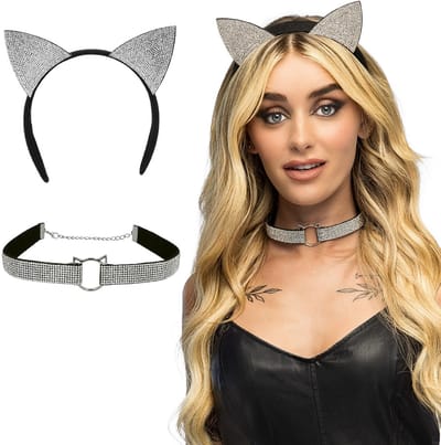 Boland - Set Diamond cat Zilver - Volwassenen - Vrouwen - Kat - Glitter - Kostuum Accessoires - Cosplay