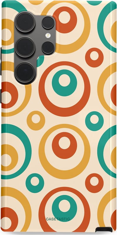 Casetastic hoesje geschikt voor Samsung Galaxy S24 Ultra - Dubbellaagse bescherming - Bolletjes boogie - Fashion Case - Crème Terracotta Goud Turquoise